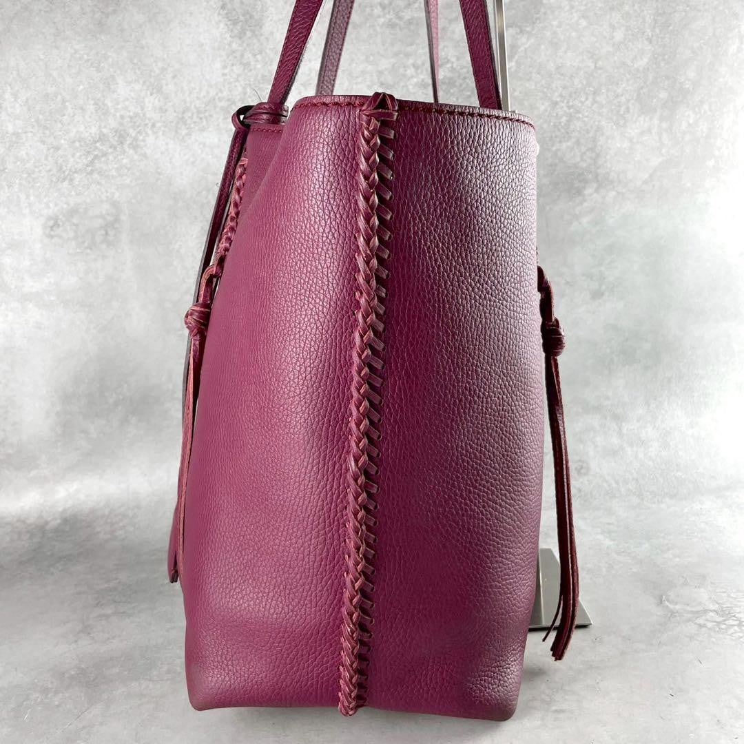 TOD'S Hand Bag Tote Purse Leather Bordeaux Authentic