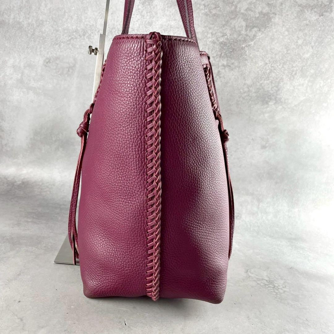 TOD'S Hand Bag Tote Purse Leather Bordeaux Authentic