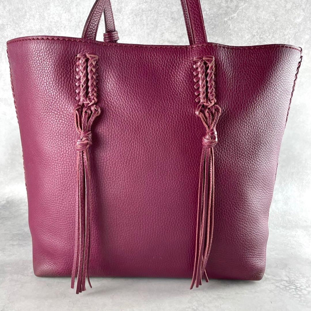 TOD'S Hand Bag Tote Purse Leather Bordeaux Authentic