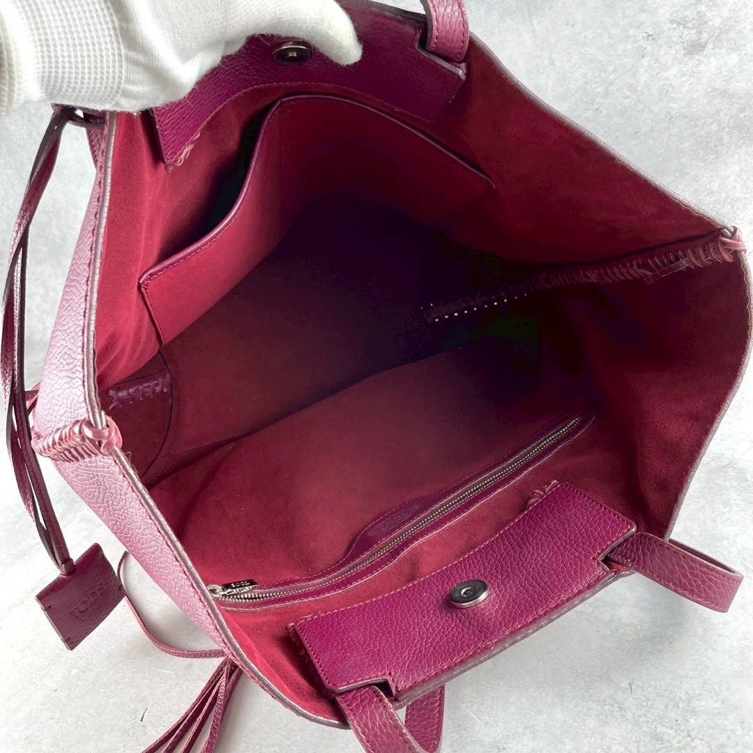 TOD'S Hand Bag Tote Purse Leather Bordeaux Authentic