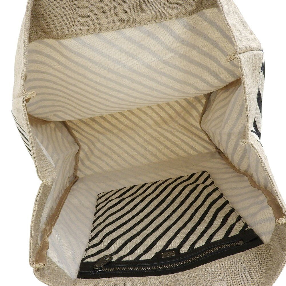 Dolce & Gabbana Hand Bag Tote Purse Linen Canvas Leather White Black Authentic