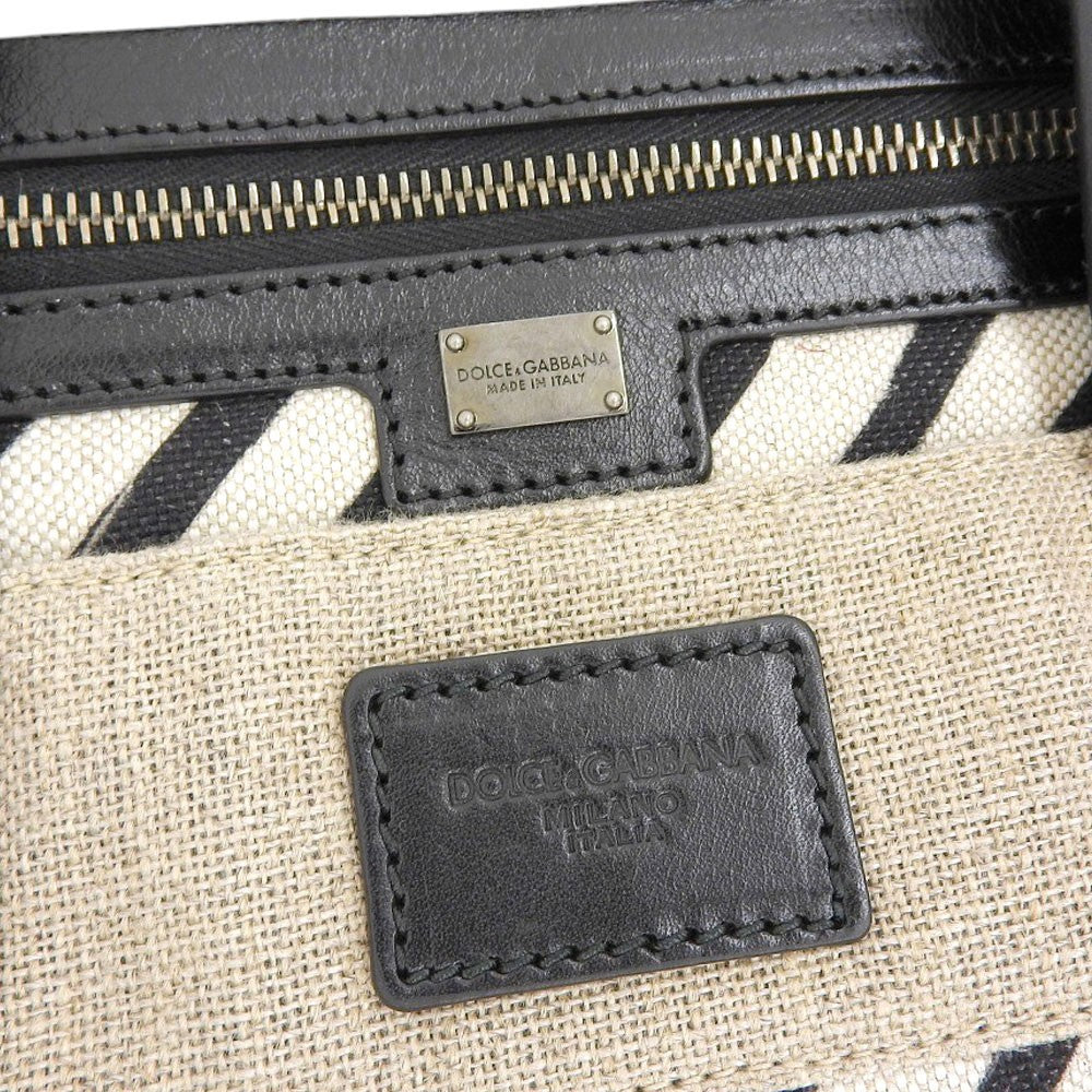 Dolce & Gabbana Hand Bag Tote Purse Linen Canvas Leather White Black Authentic