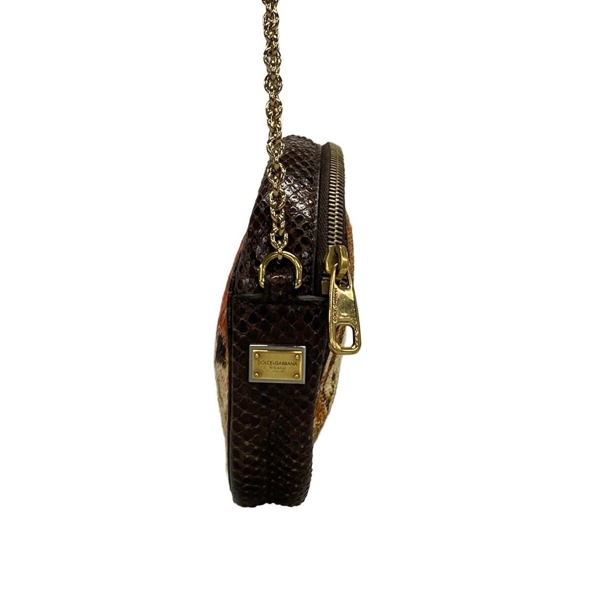 Dolce & Gabbana Shoulder Bag Purse Chain White Dark Brown Multicolor Authentic