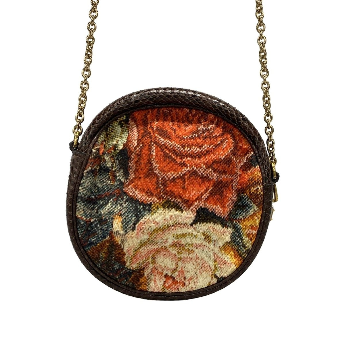 Dolce & Gabbana Shoulder Bag Purse Chain White Dark Brown Multicolor Authentic