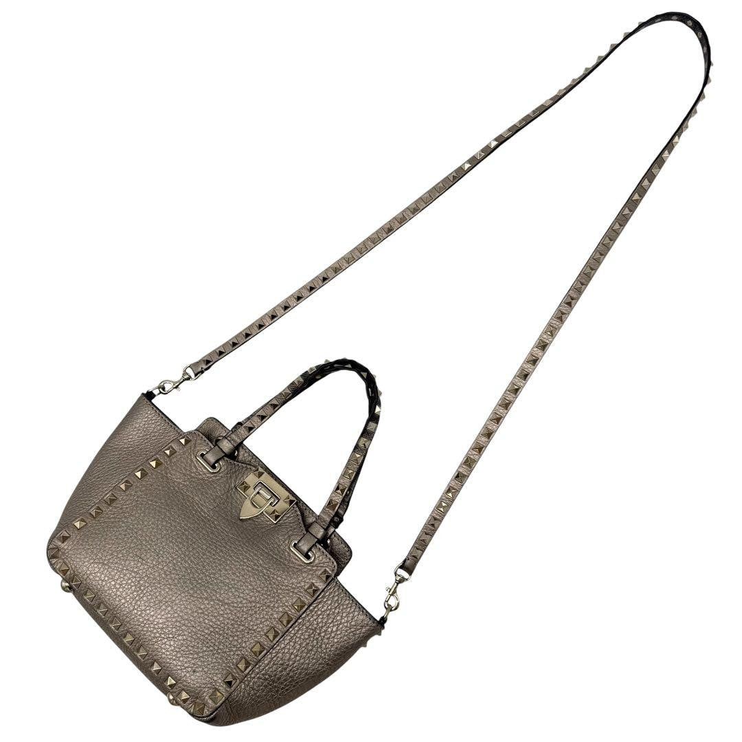 Valentino Garavani Shoulder Bag Purse 2way Rockstuds Leather Champagne Gold