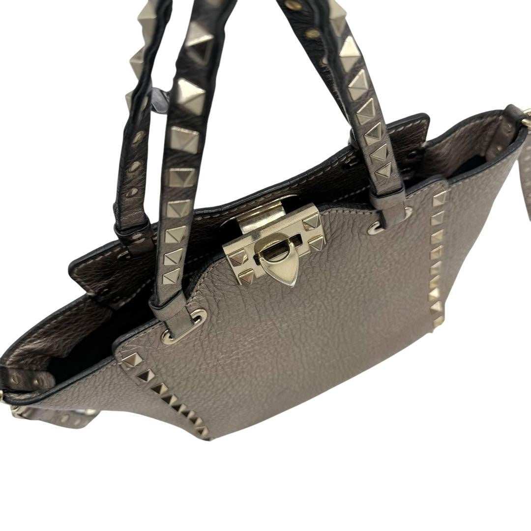 Valentino Garavani Shoulder Bag Purse 2way Rockstuds Leather Champagne Gold