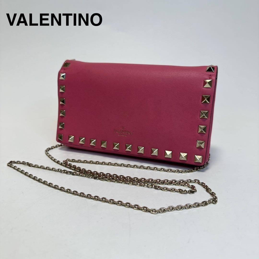 Valentino Garavani Shoulder Bag Purse Rockstuds Leather Pink Authentic