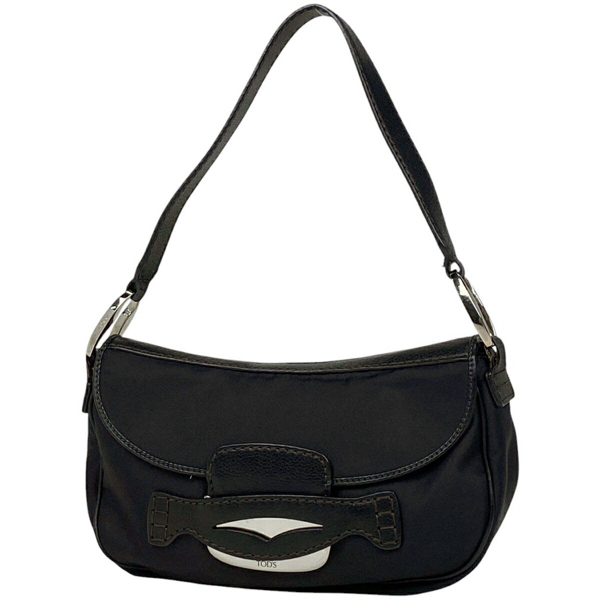 TOD'S Shoulder Bag Purse Nylon Leather Black Authentic