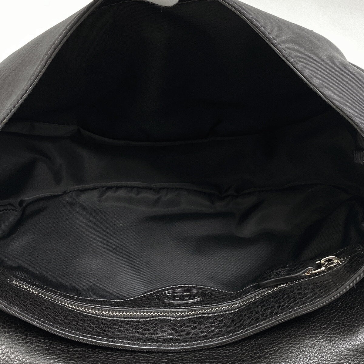 TOD'S Shoulder Bag Purse Nylon Leather Black Authentic