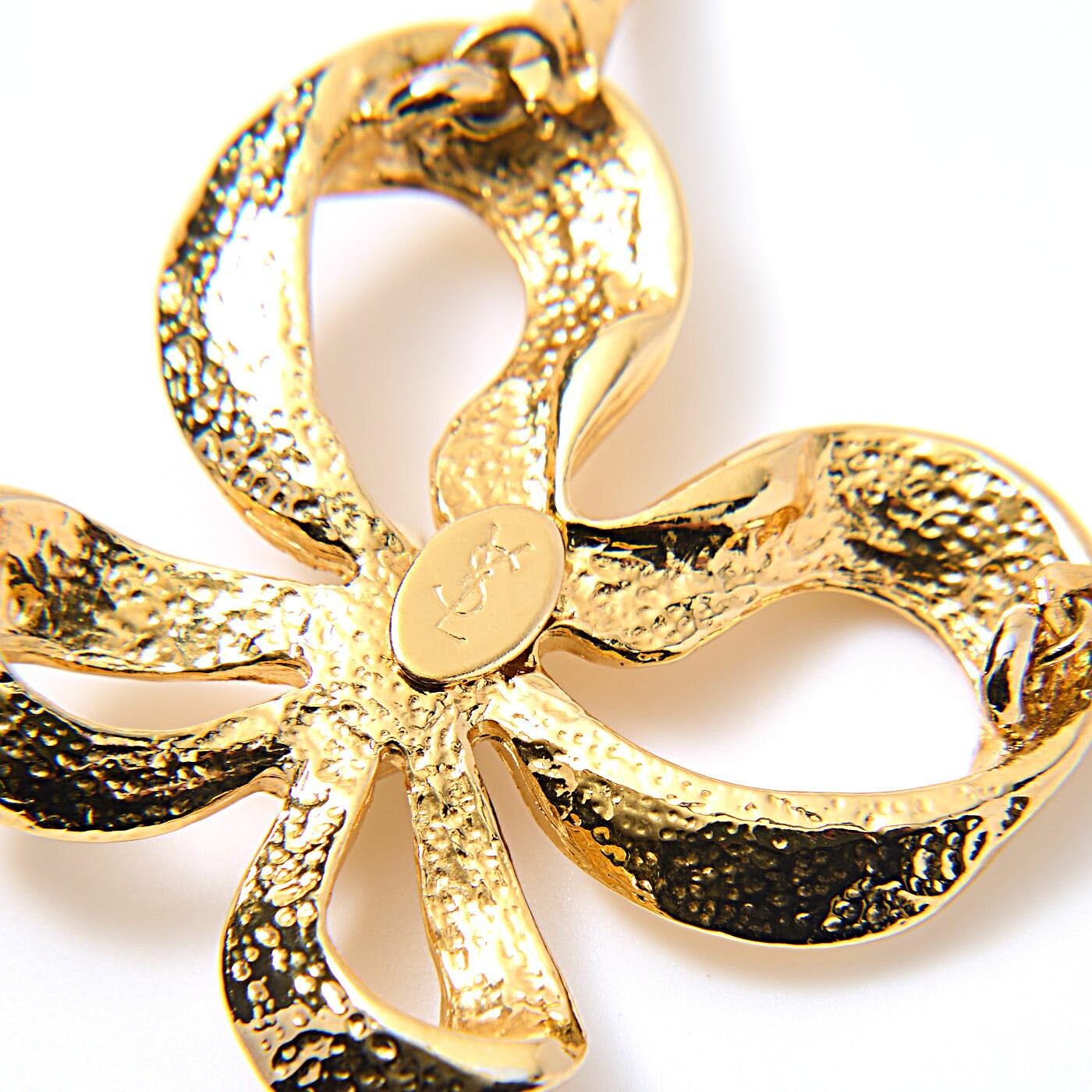Saint Laurent Necklace Pendant Ribbon motif YSL Cassandra GP Gold Authentic