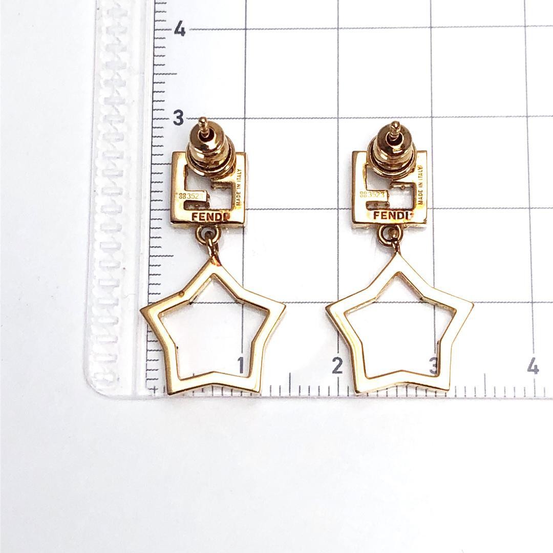 FENDI Earrings FF GP Rhinestone Gold Women Accessory Authentic