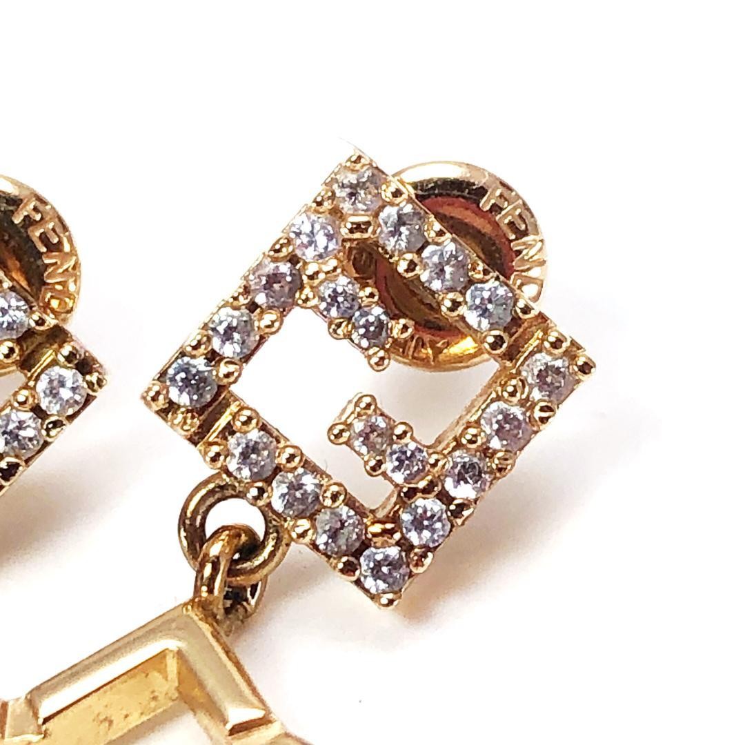 FENDI Earrings FF GP Rhinestone Gold Women Accessory Authentic