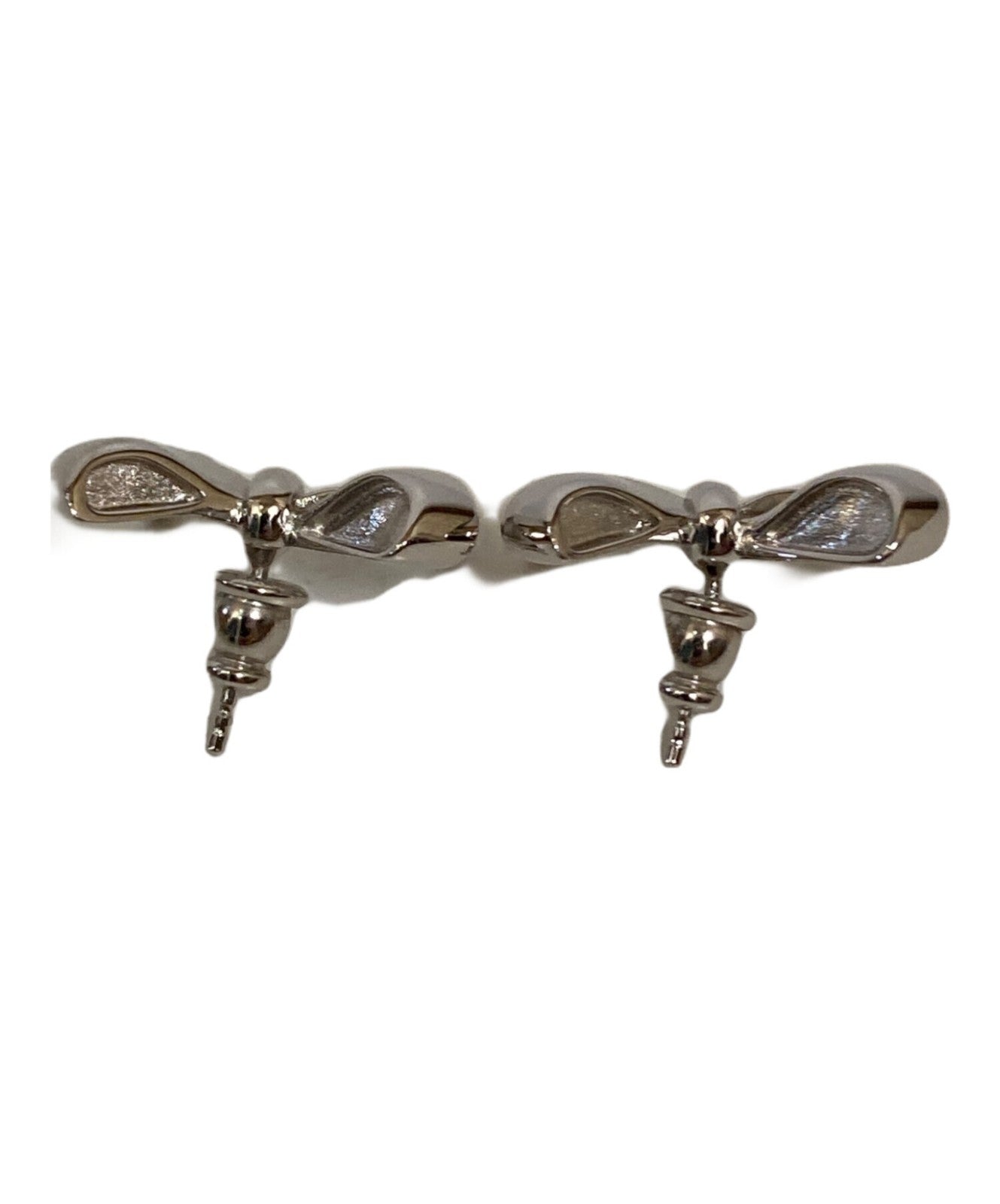 FENDI Earrings Logo Ribbon Silver Women Accessory Authentic