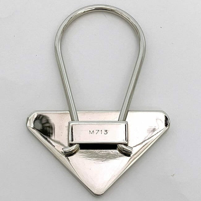PRADA Key Ring Keychain Bag Charm Logo Metal Silver Black Authentic