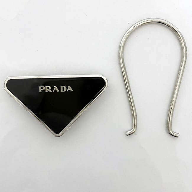 PRADA Key Ring Keychain Bag Charm Logo Metal Silver Black Authentic