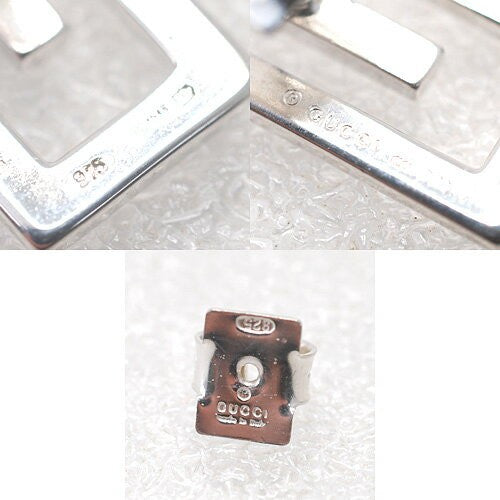 GUCCI Earrings G Design Square Flat Silver 925 Unisex Accessory Authentic