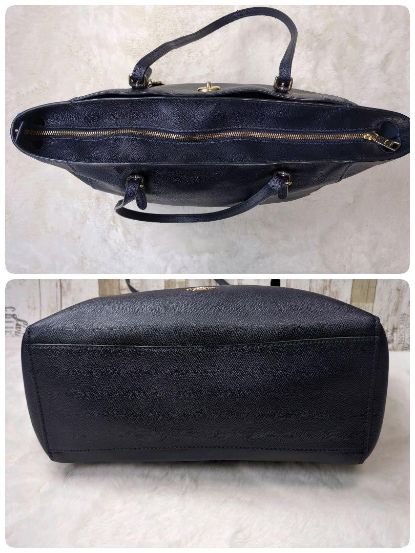 COACH Hand Bag Tote Purse 57443 Leather Navy Authentic