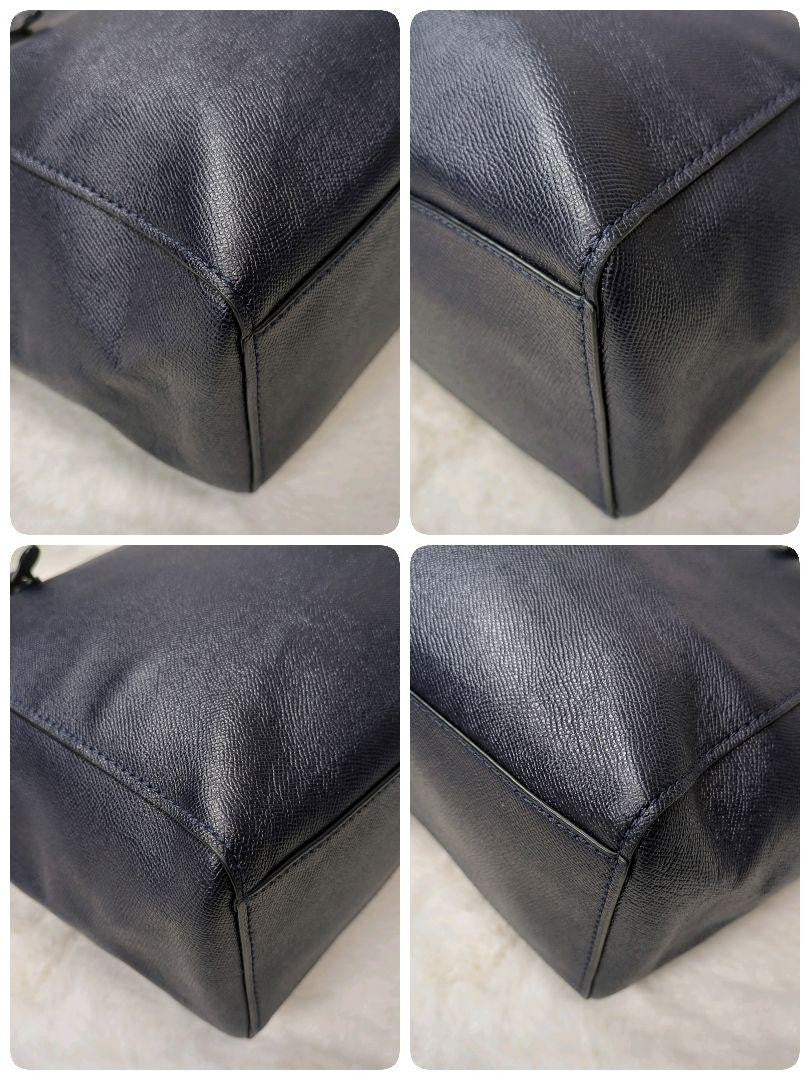 COACH Hand Bag Tote Purse 57443 Leather Navy Authentic