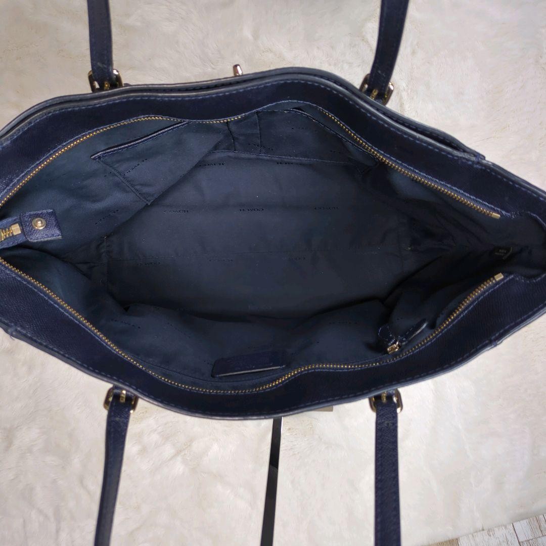 COACH Hand Bag Tote Purse 57443 Leather Navy Authentic