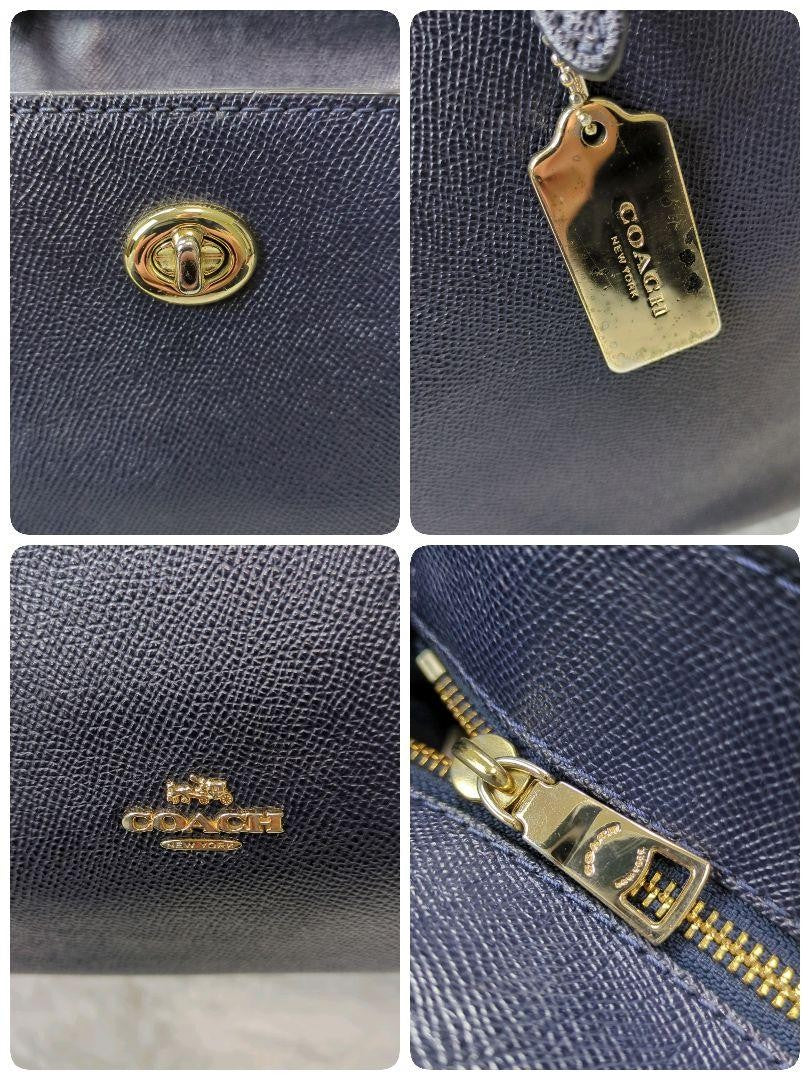 COACH Hand Bag Tote Purse 57443 Leather Navy Authentic