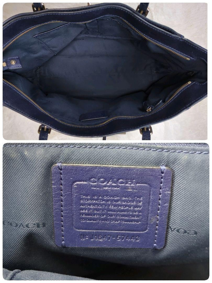 COACH Hand Bag Tote Purse 57443 Leather Navy Authentic