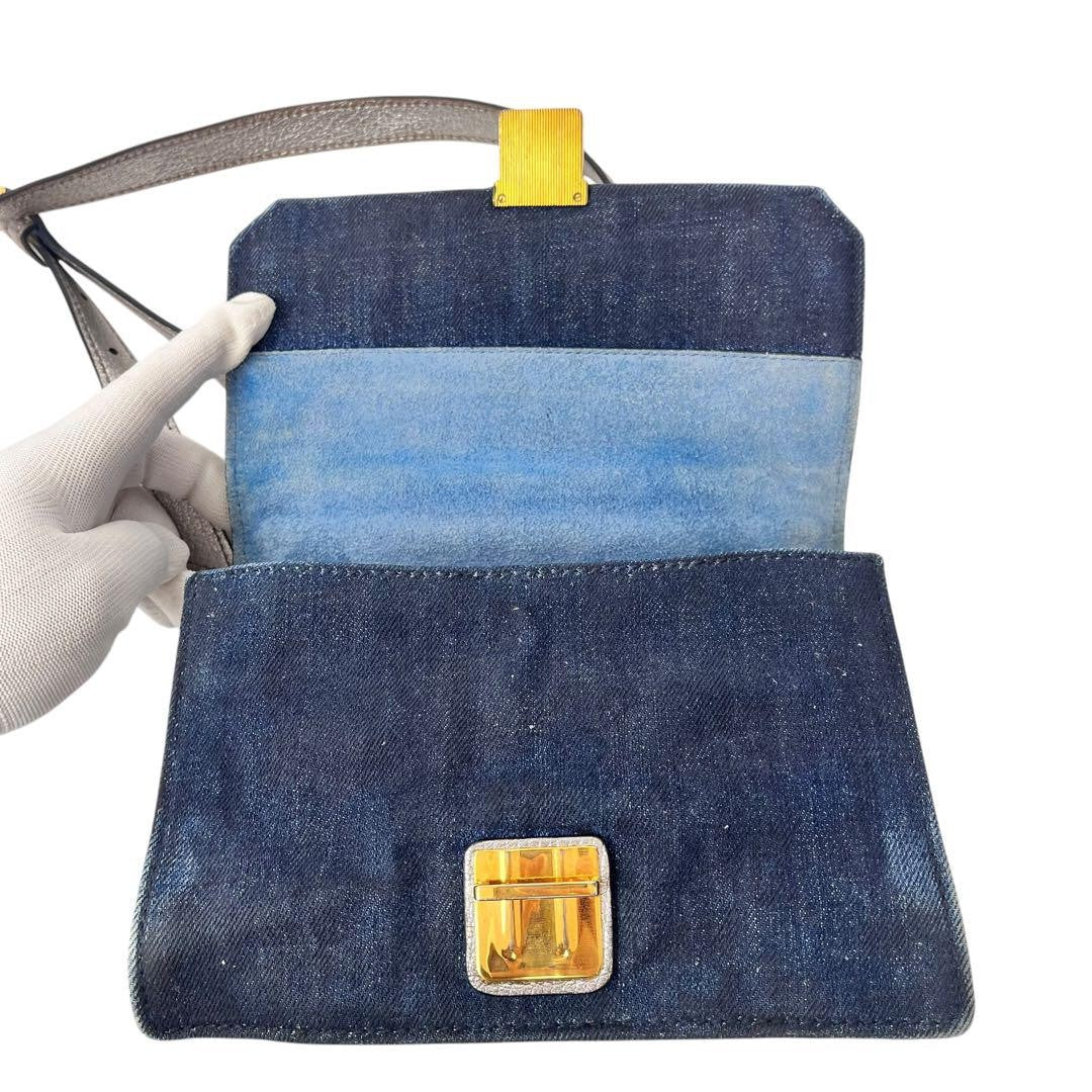 MIU MIU Shoulder bag denim gold Logo Women's Authentic Used