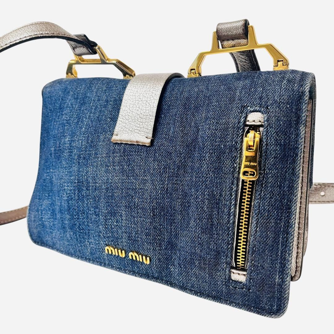 MIU MIU Shoulder bag denim gold Logo Women's Authentic Used