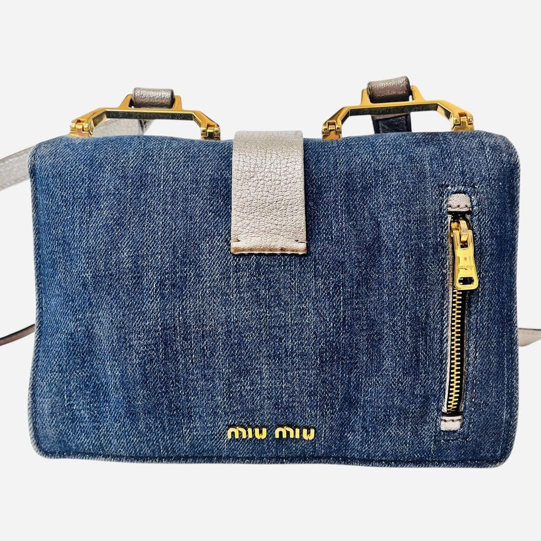 MIU MIU Shoulder bag denim gold Logo Women's Authentic Used