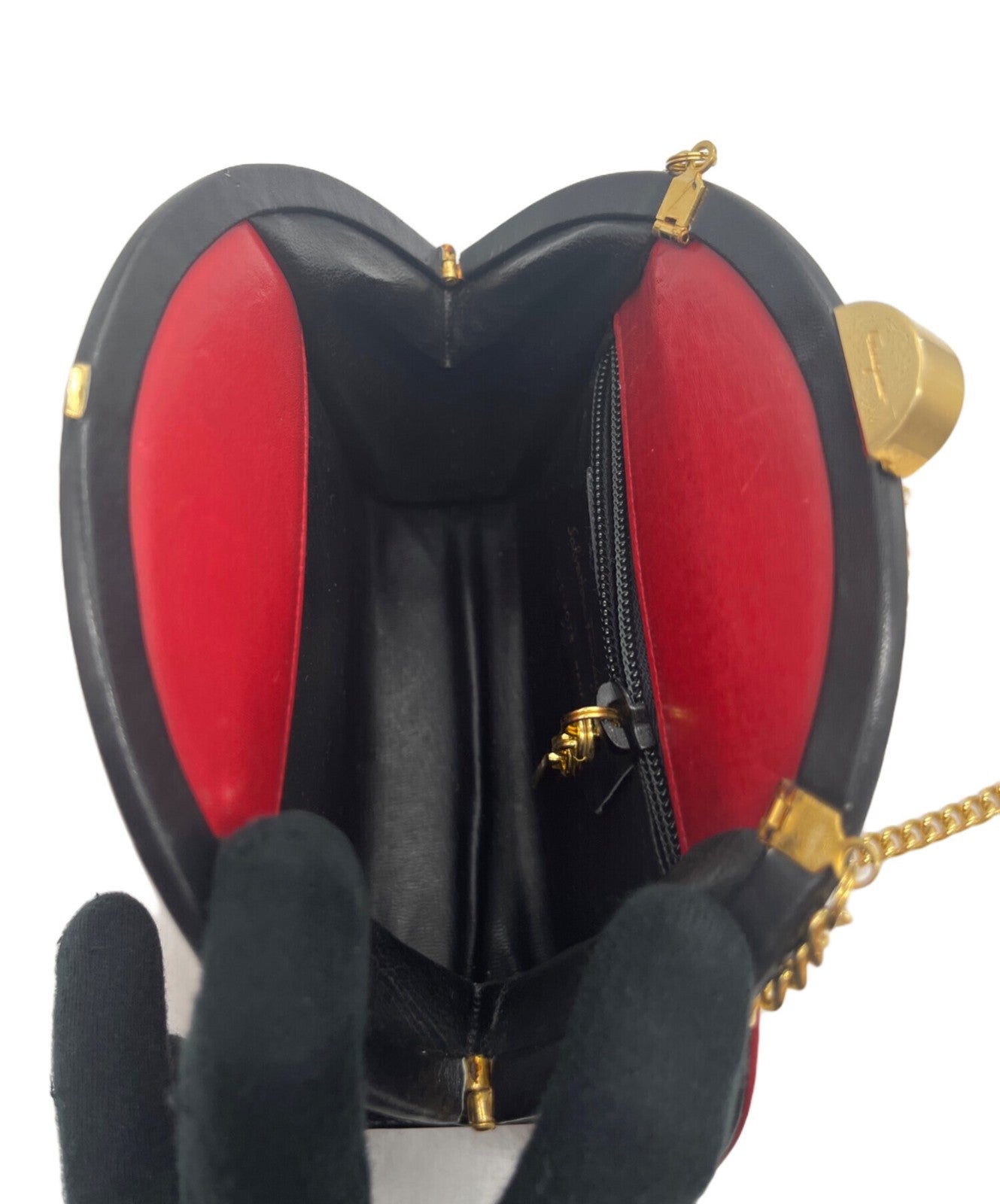 Salvatore Ferragamo shoulder bag Purse Red Black chain Women's Used Authentic