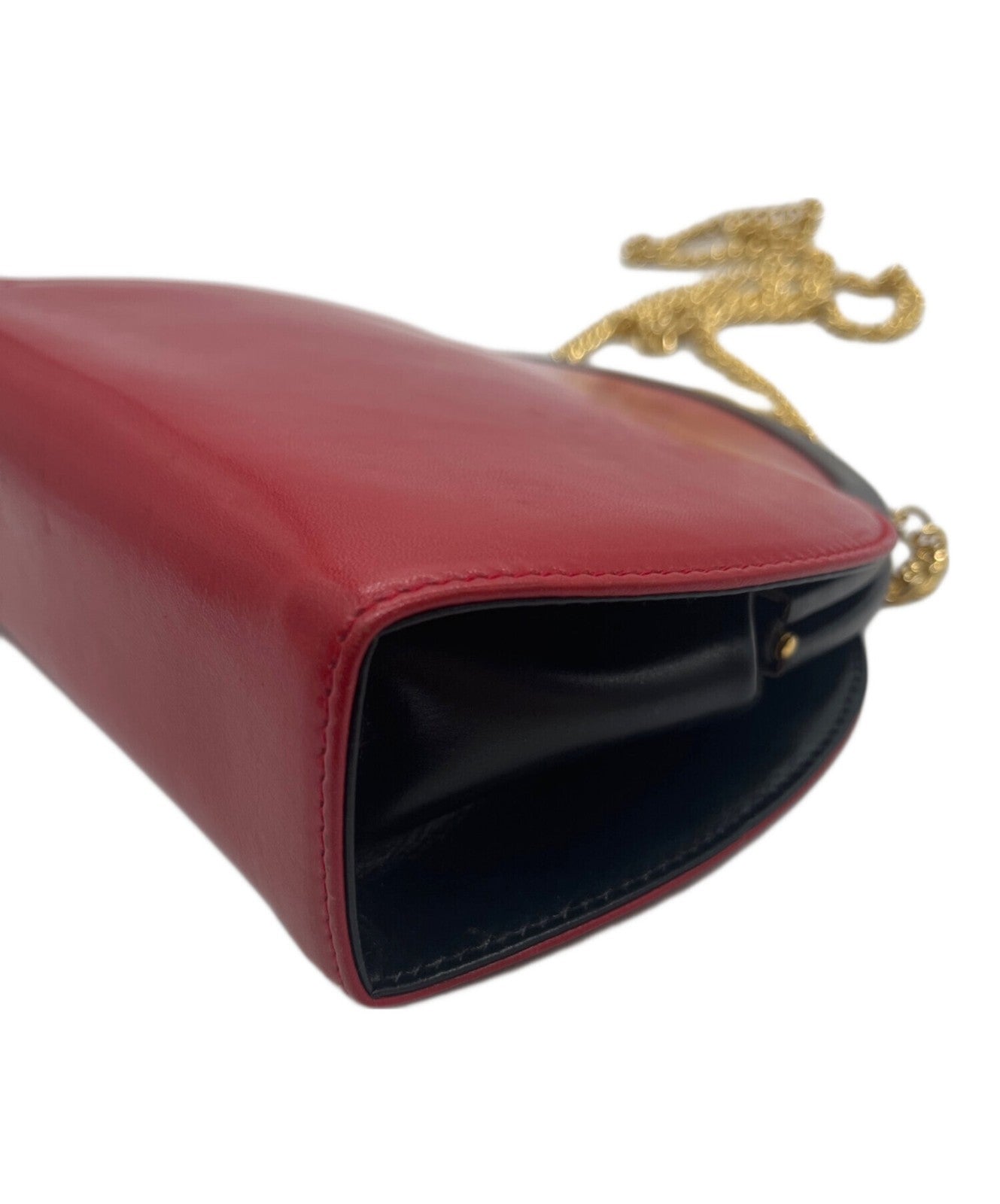 Salvatore Ferragamo shoulder bag Purse Red Black chain Women's Used Authentic