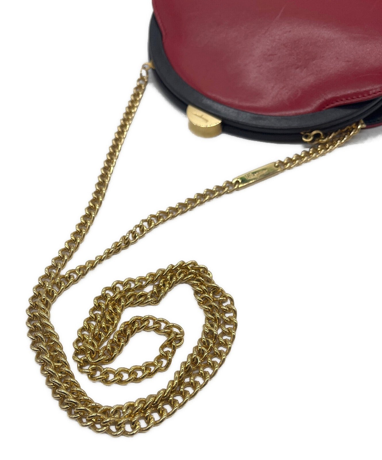 Salvatore Ferragamo shoulder bag Purse Red Black chain Women's Used Authentic