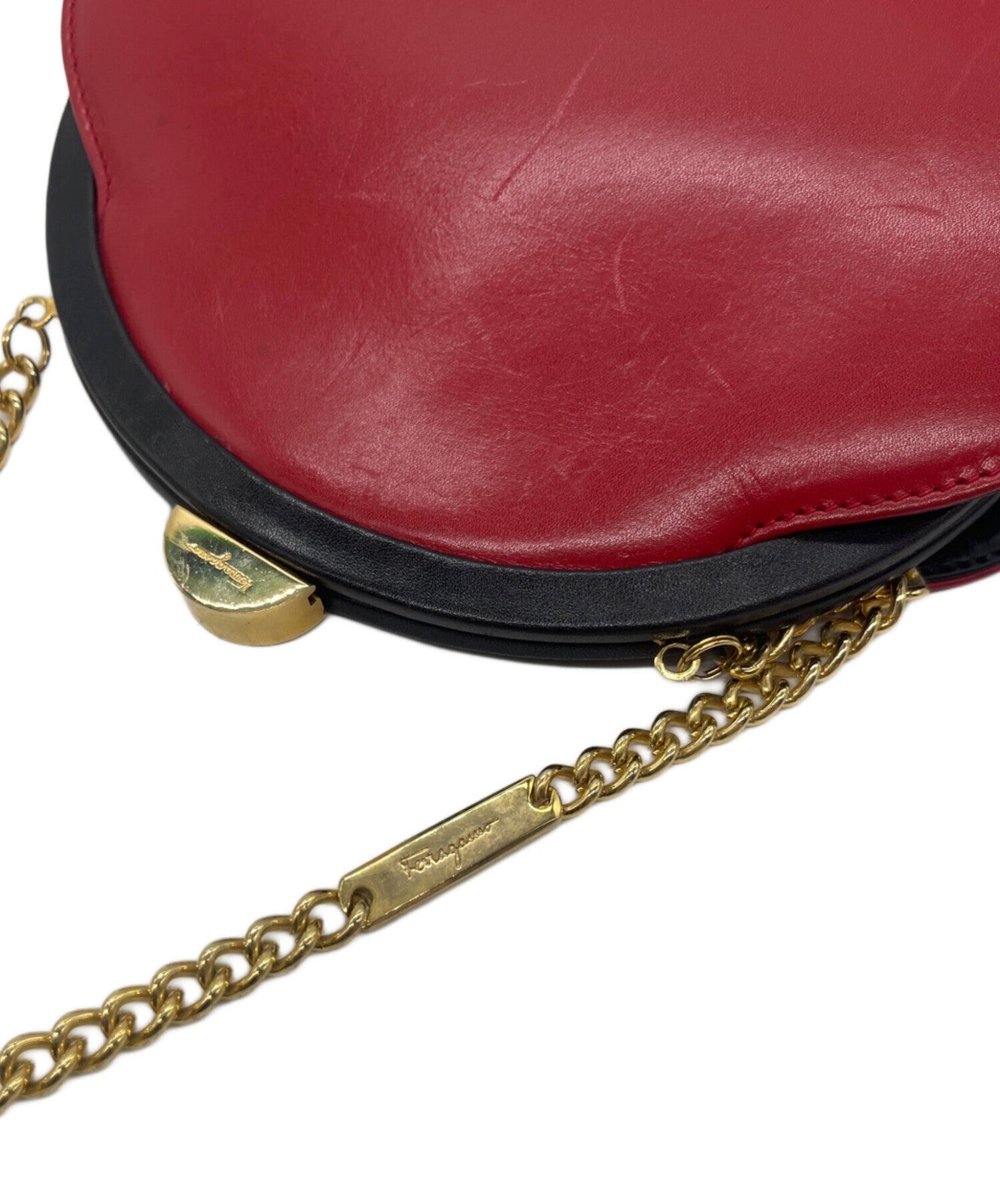 Salvatore Ferragamo shoulder bag Purse Red Black chain Women's Used Authentic