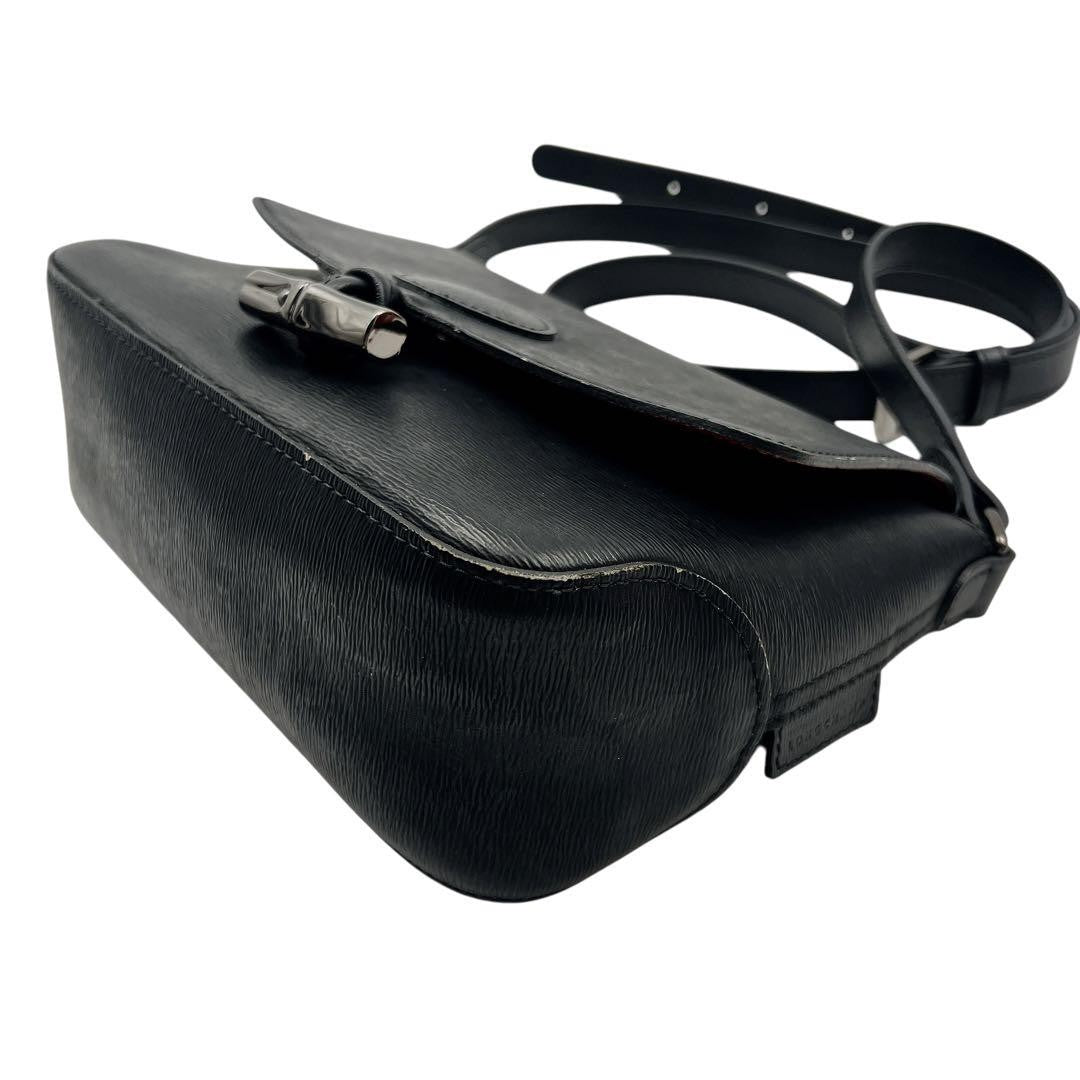 Longchamp shoulder bag Purse Black Leather Women's Authentic Used
