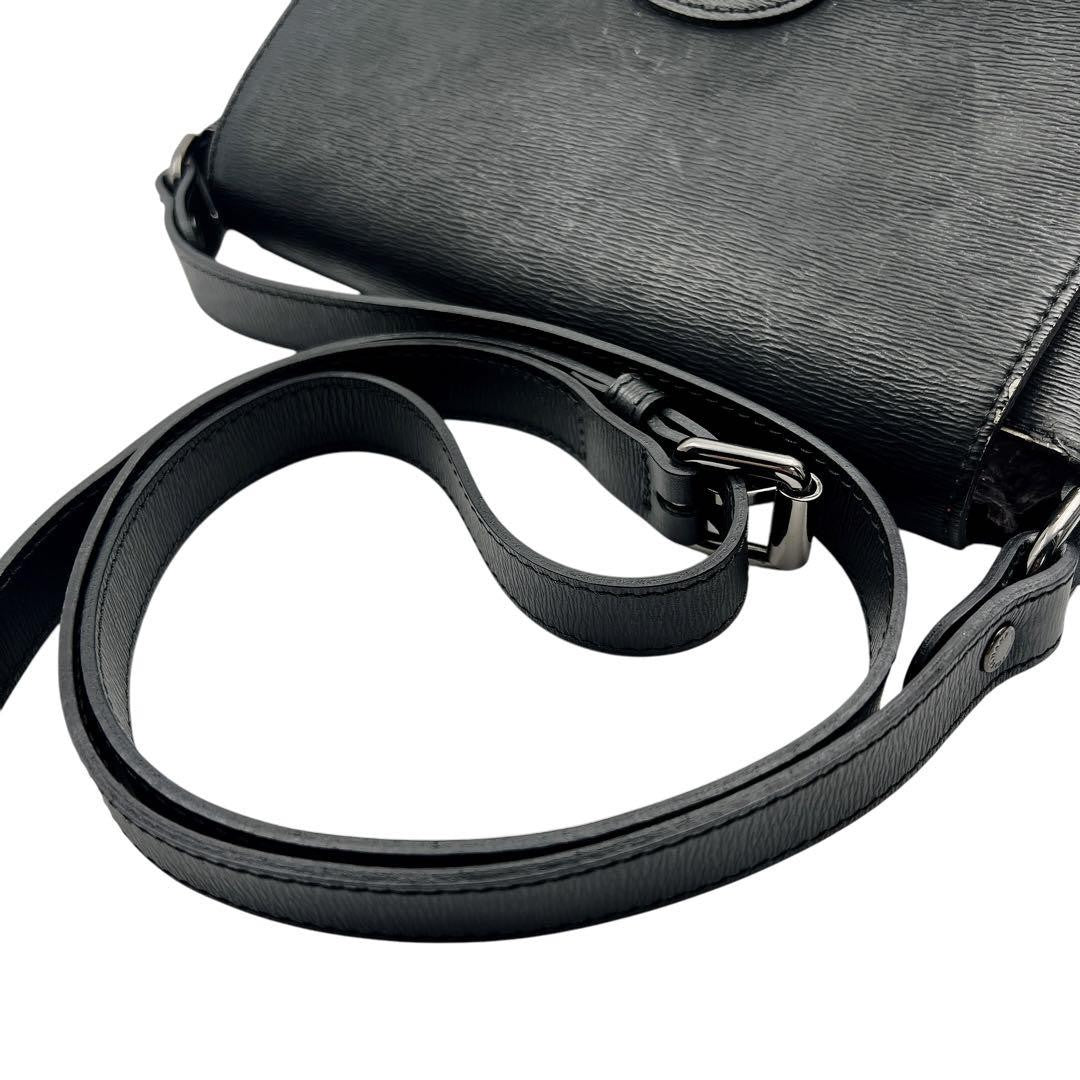 Longchamp shoulder bag Purse Black Leather Women's Authentic Used