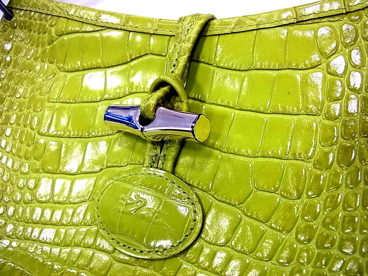 Longchamp shoulder bag Purse Le Roseau yellow green Authentic Women's Used