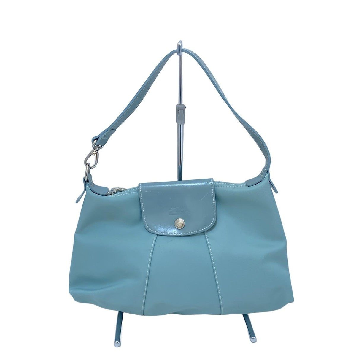Longchamp handbag Purse light blue Nylon Leather Authentic Used Women's