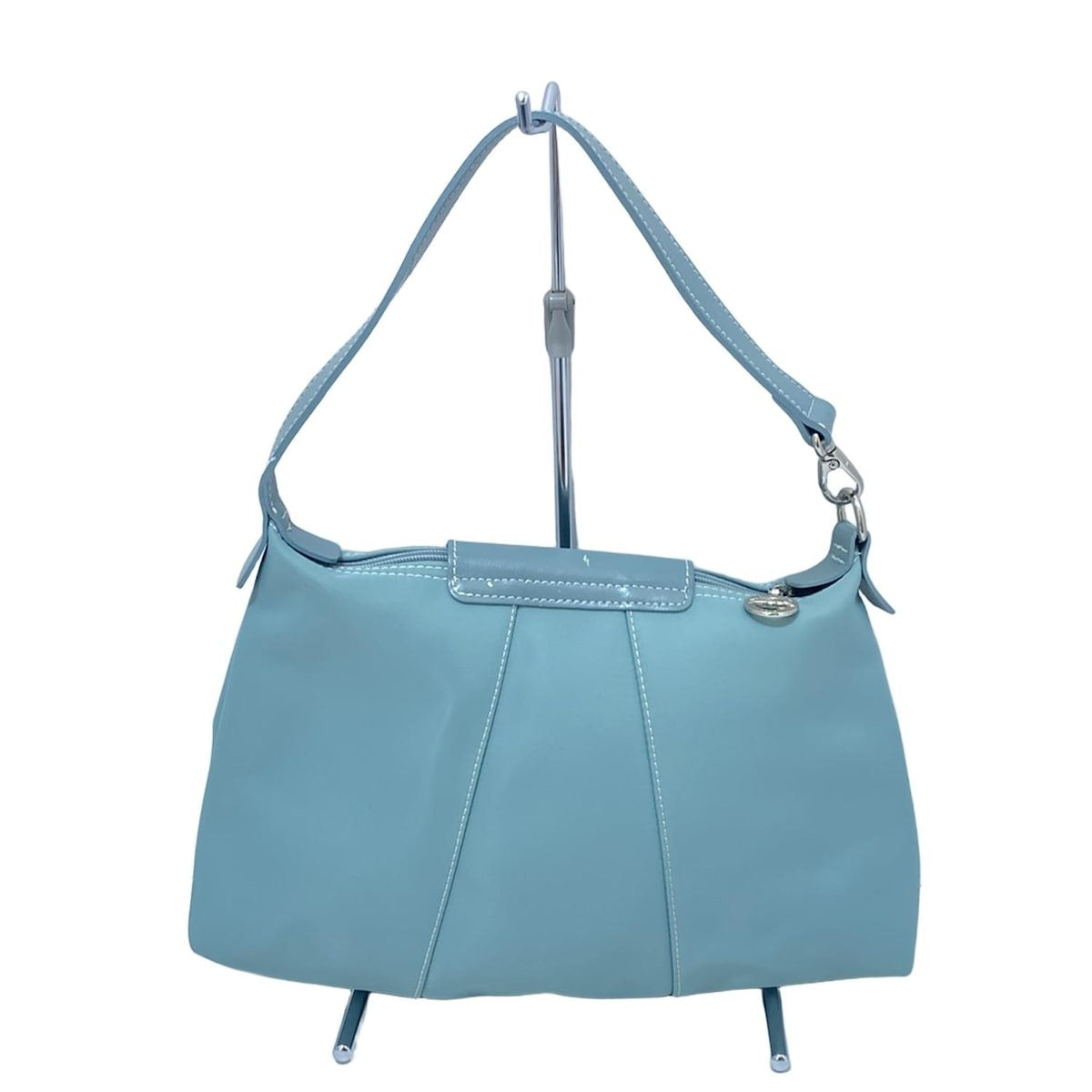 Longchamp handbag Purse light blue Nylon Leather Authentic Used Women's