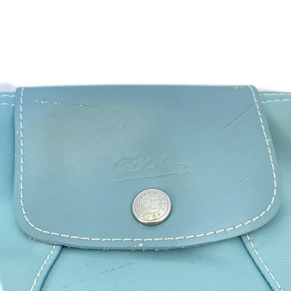 Longchamp handbag Purse light blue Nylon Leather Authentic Used Women's