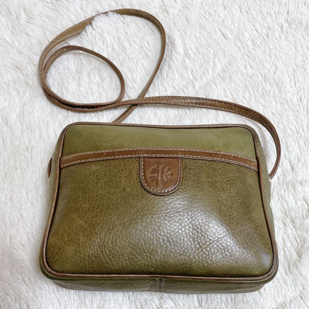 LOEWE 70s Logo Leather Purse Shoulder Bag brown kahki Women's Used Authentic