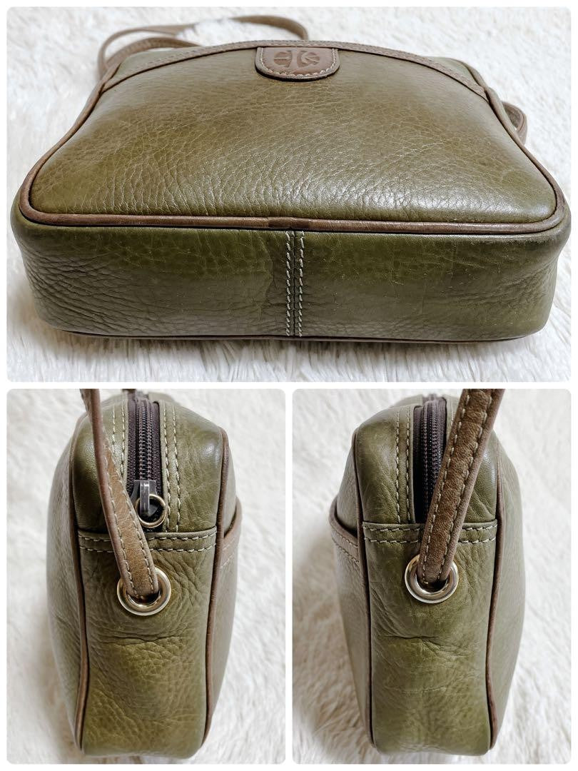 LOEWE 70s Logo Leather Purse Shoulder Bag brown kahki Women's Used Authentic
