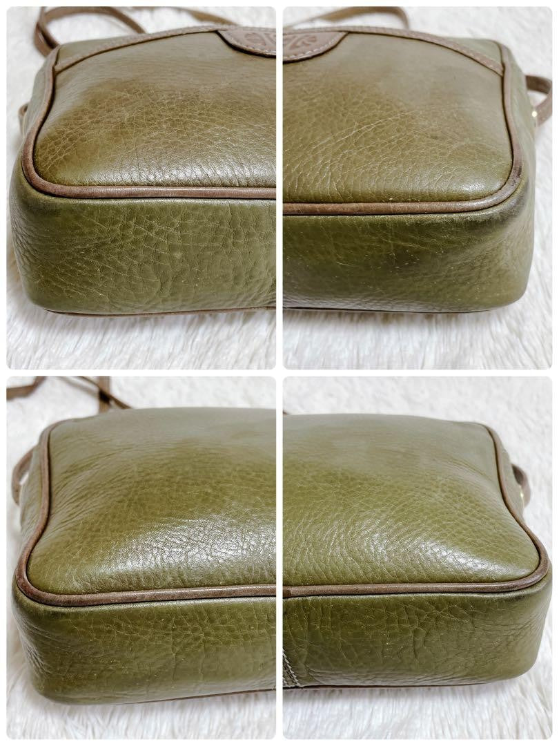 LOEWE 70s Logo Leather Purse Shoulder Bag brown kahki Women's Used Authentic