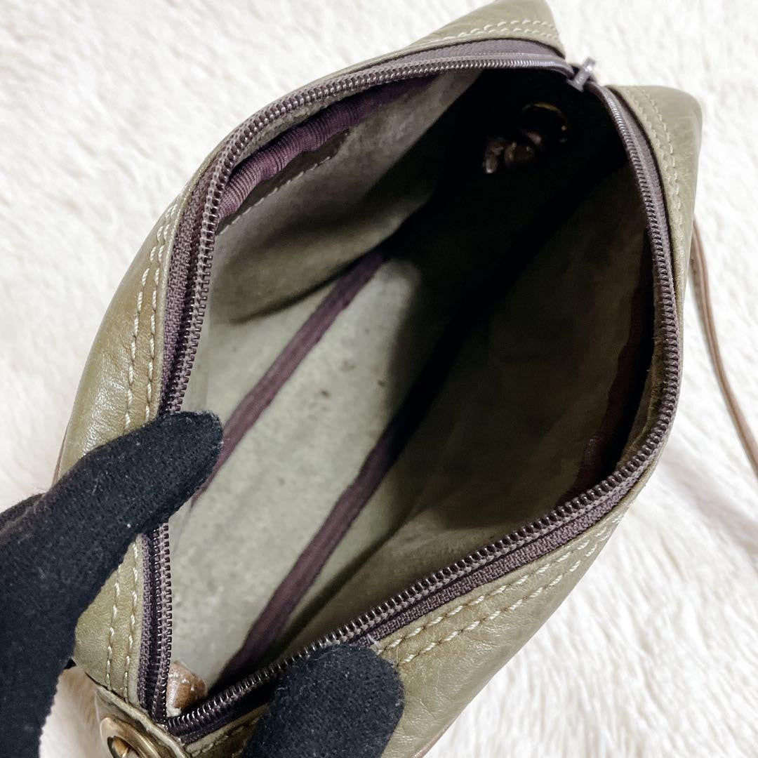 LOEWE 70s Logo Leather Purse Shoulder Bag brown kahki Women's Used Authentic
