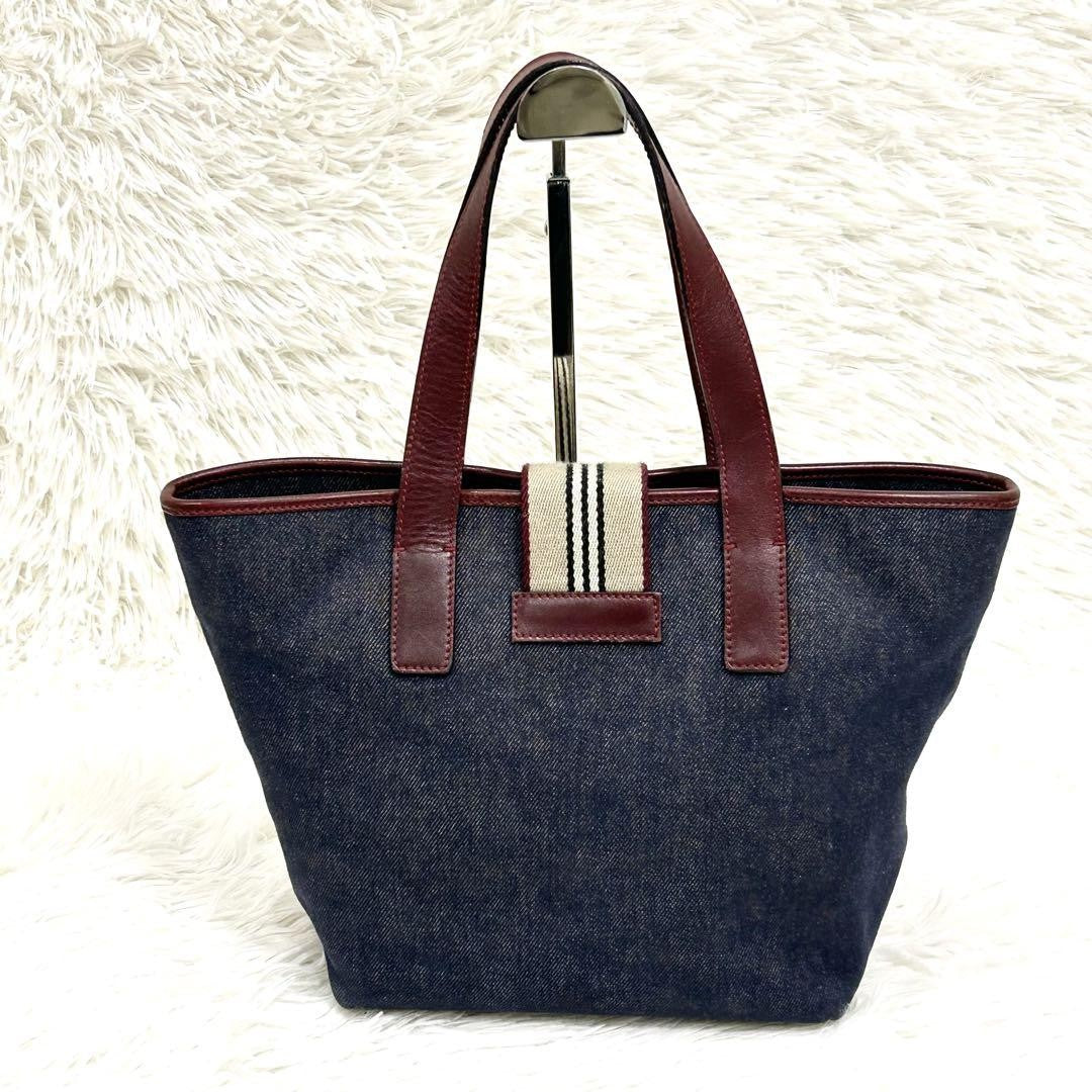 BURBERRY Hand Bag Tote Purse Canvas Leather Navy Bordeaux Authentic