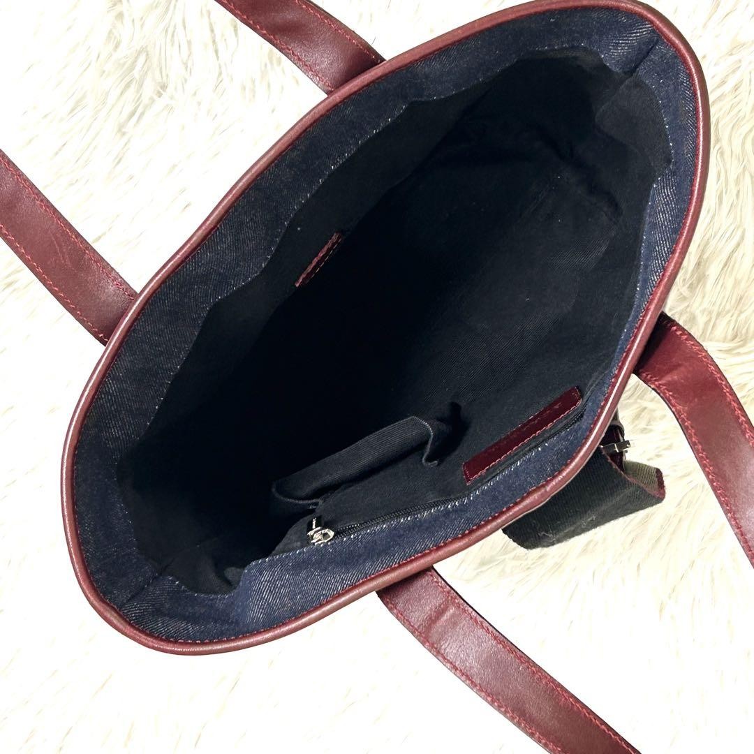 BURBERRY Hand Bag Tote Purse Canvas Leather Navy Bordeaux Authentic