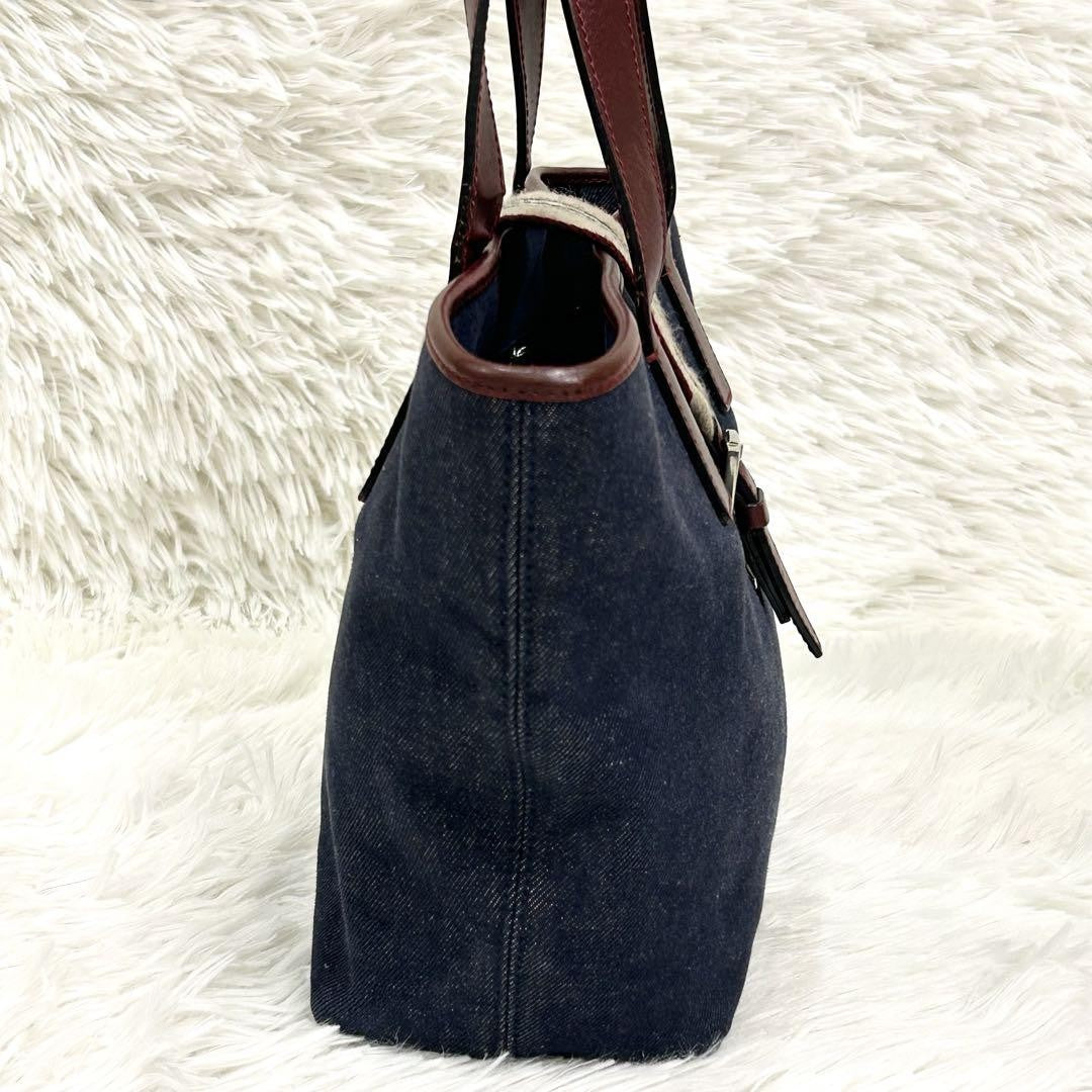BURBERRY Hand Bag Tote Purse Canvas Leather Navy Bordeaux Authentic