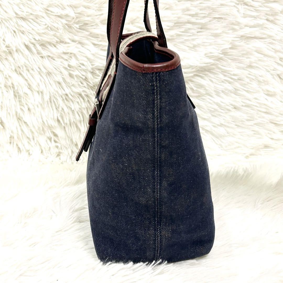 BURBERRY Hand Bag Tote Purse Canvas Leather Navy Bordeaux Authentic