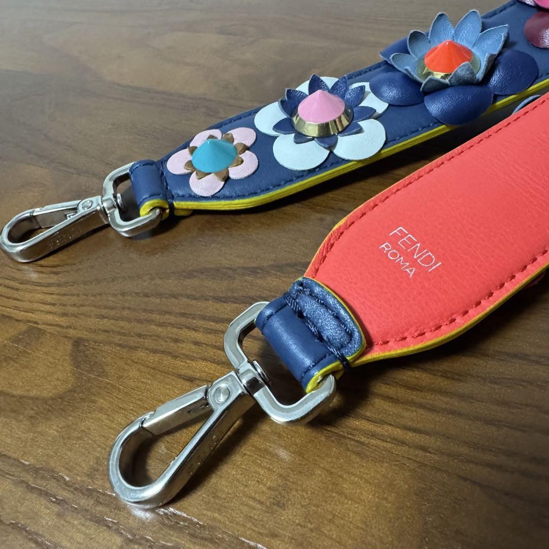 FENDI Shoulder Strap Belt Flower Multicolor Leather Metal Authentic