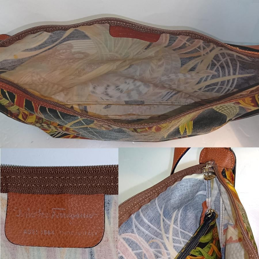 Salvatore Ferragamo Shoulder Bag Purse Leather PVC Multicolor Authentic