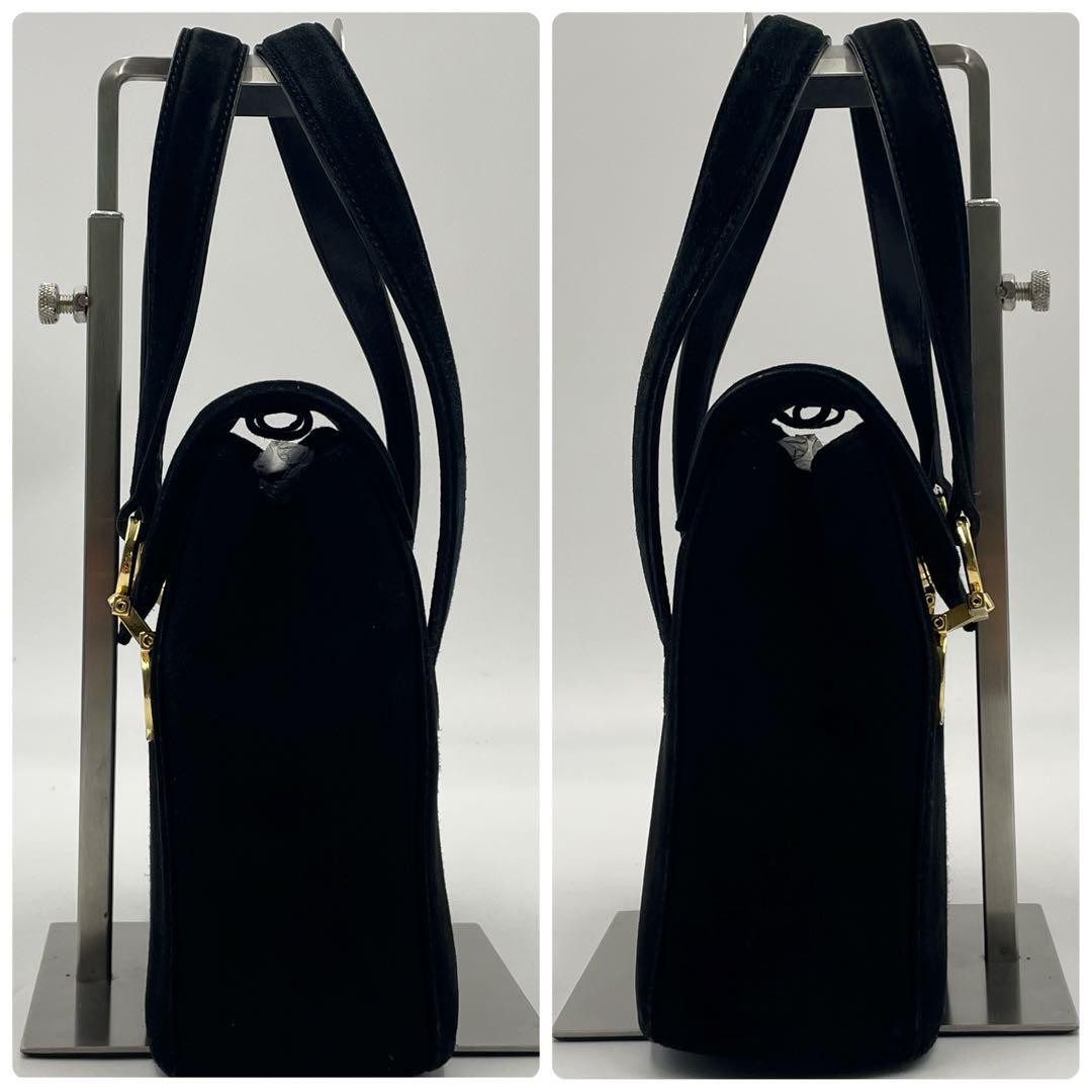 Salvatore Ferragamo Hand Bag Tote Purse Gancini Suede Black Authentic