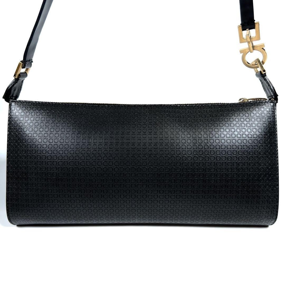 Salvatore Ferragamo Accessory Pouch Shoulder Bag Purse Gancini PVC Leather Black